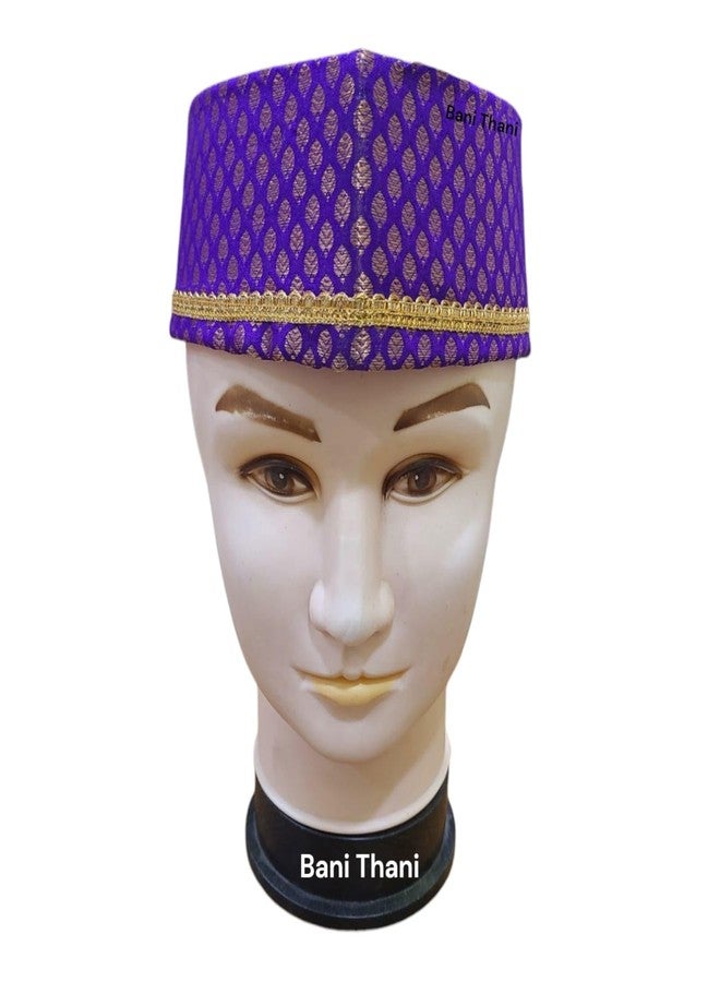BANI THANI® Wedding Traditional Purple Colour Topi for Men, Pooja Cap is Also Know as Enagement Cap, Saptapadi Pagdi, Puttha Topi, Freesize (Purple Colour) - Image 2